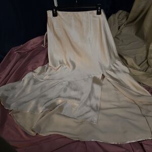 Women's Cream Satin Bias-Cut Skirt 1X